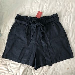 Navy Vestique Paperbag Shorts
